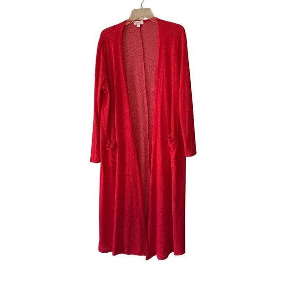 LuLaRoe Womens Open Front Long Red Cardigan Sweater Pockets Lightweight Knit XL - Picture 1 of 6